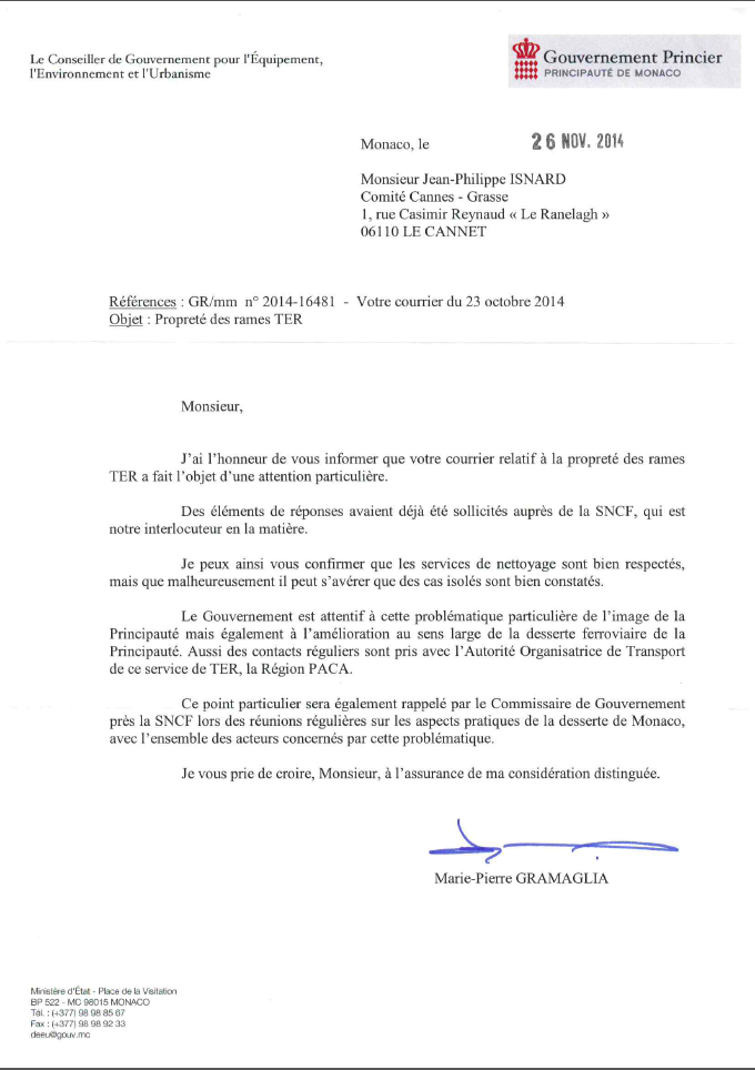 Réponse du Gouvernement de Monaco